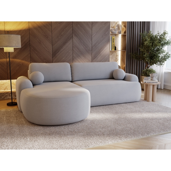 SZARY NAROŻNIK DO SALONU Z FUNKCJĄ SPANIA AGAT L I POJEMNIKIEM - W ARANŻACJI